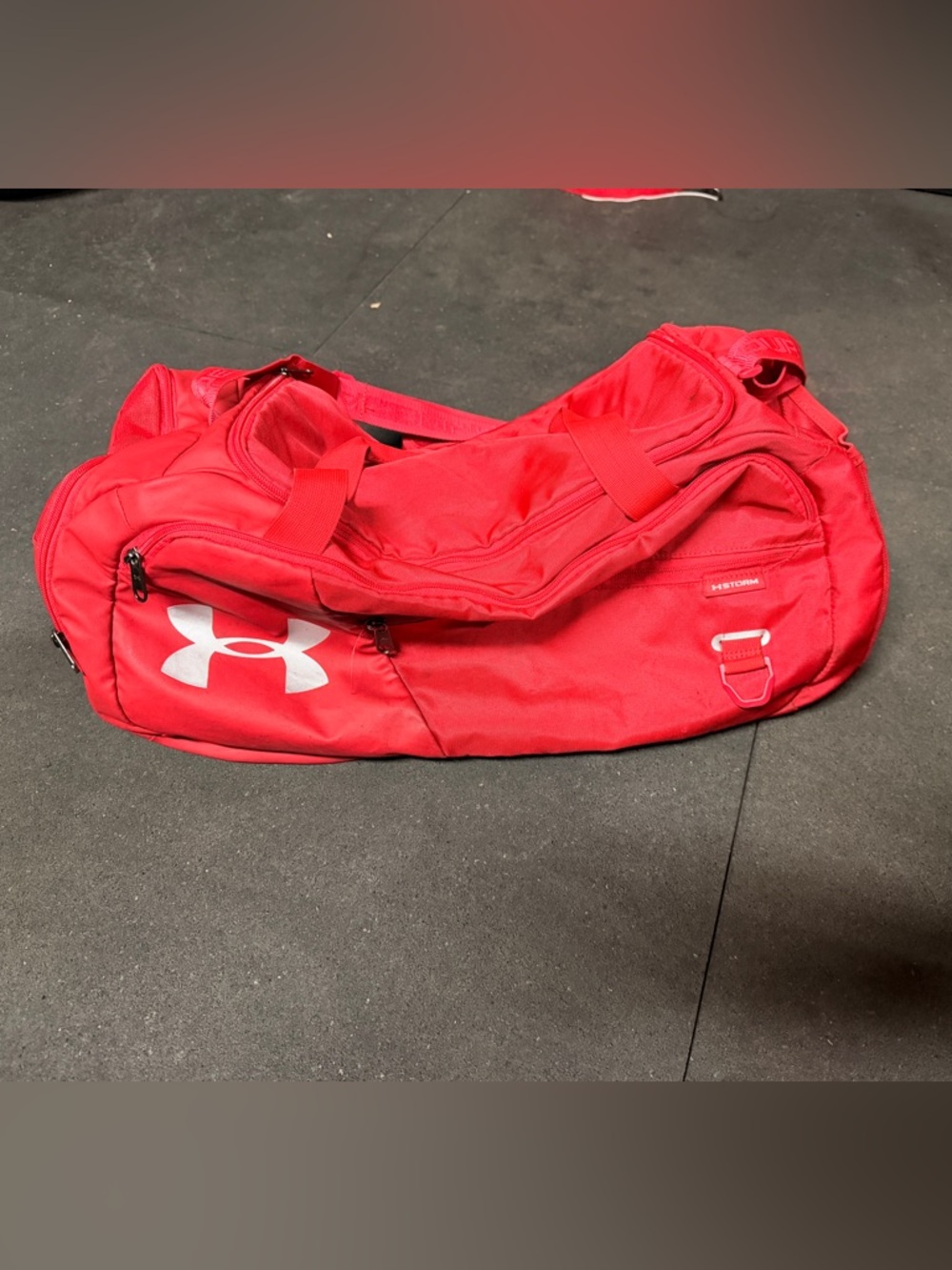 Under Armour Red Gym Duffle with White Logo